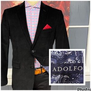 Adolfo Corduroy Blazer Jacket Sport Coat Mens 40R Cotton Black